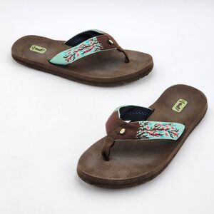 Teva Blossom Floral Casual Flip Flop Sandals Turquoise Brown Women's Size 11